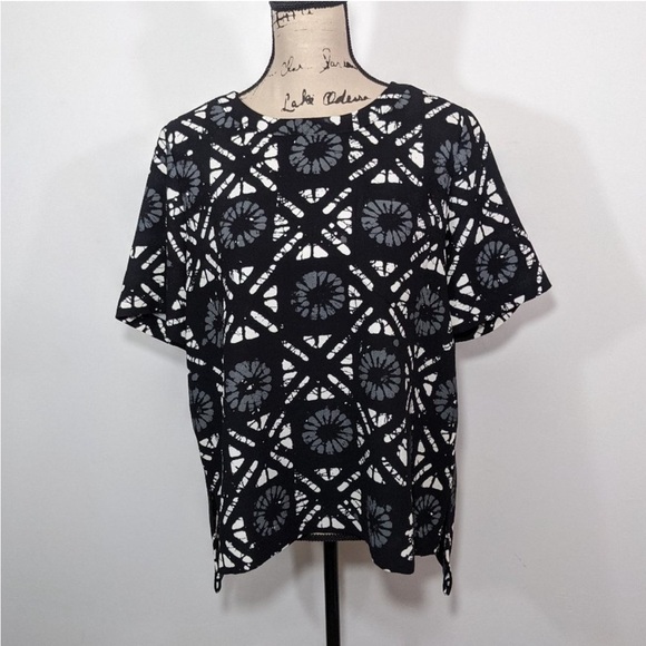 Madewell Industry Button-Back Oversized Short Sleeve Top in Batik Grid Size XS - Picture 4 of 10
